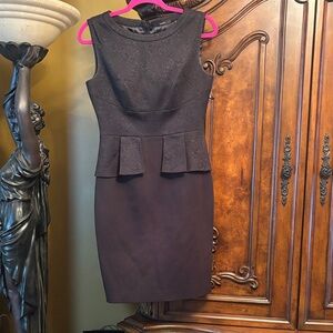 Tahari Black Textured Peplum Mini Dress